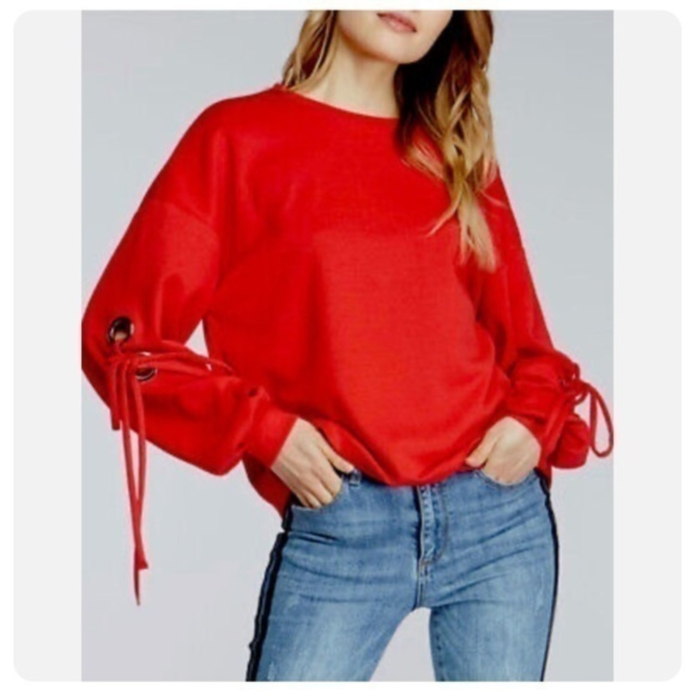 NWT Velvet Heart Lucille Grommet Tie Sleeve Pullover Sweater Crewneck Red